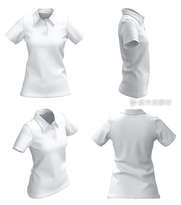 女士Polo t恤模型。孤立。白色女子Polo衫
